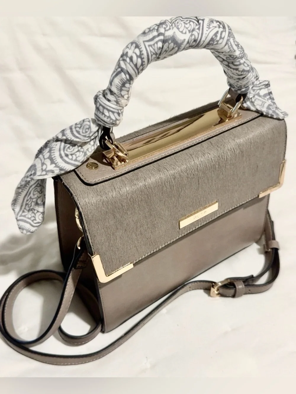 Dune London Taupe Gray Structured Satchel Crossbody Bag + Twilly